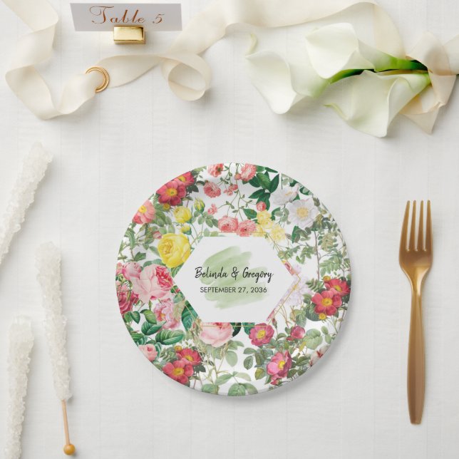 Blumengarten, Wasserfarbe & geometrische Hochzeit Pappteller (Hochzeit)