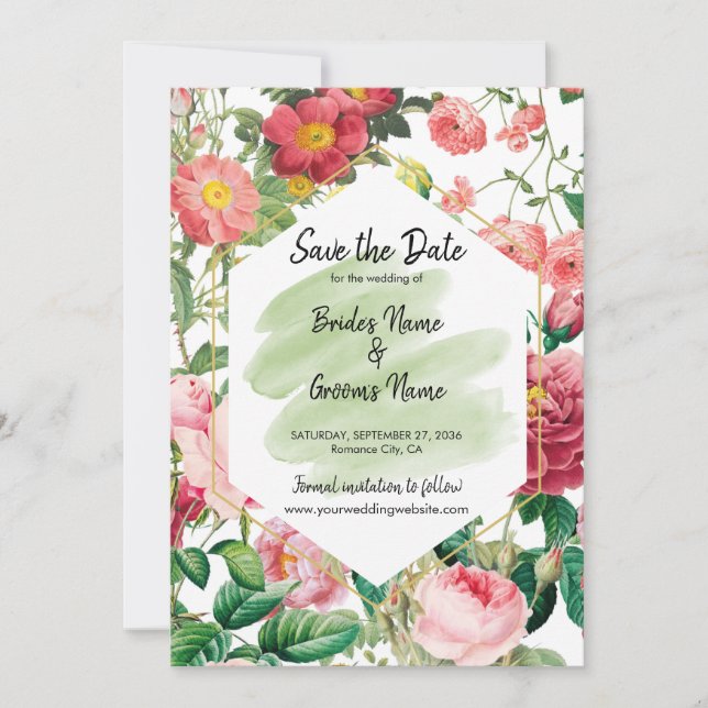 Blumengarten, Wasserfarbe & geometrische Hochzeit  Save The Date (Vorderseite)