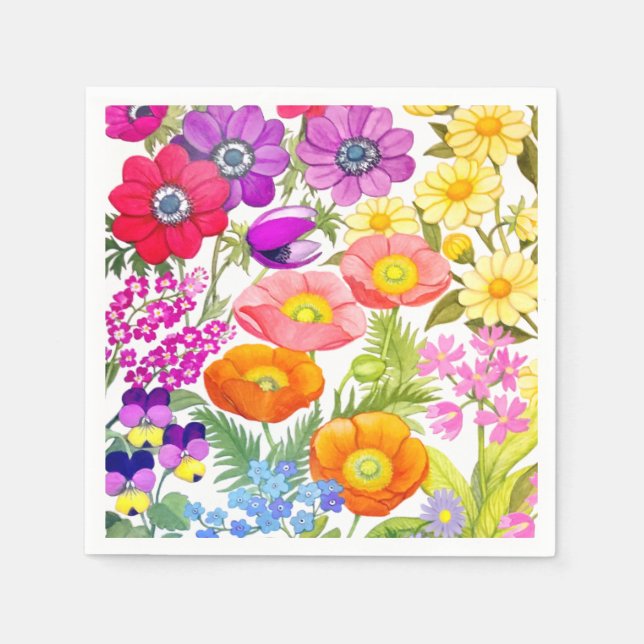 Blumengarten Wasserfarbe Papier Napkins Serviette (Vorderseite)