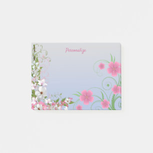 Blumengarten Weiß & Rosa Floral Personalisiert Post-it Klebezettel