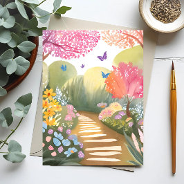 Blumengarten | Weiße Aquarellmalerei Postkarte