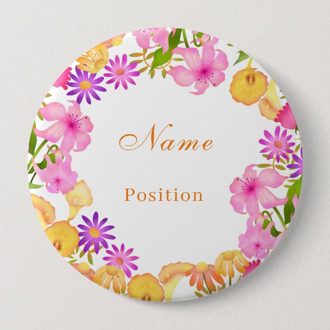 Blumengarten Weißer Name Button (Vorderseite)