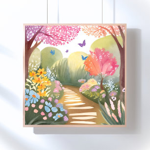 Blumengarten Whimsische Aquarellmalerei Poster