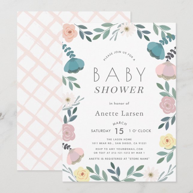 Blumengarten White Girl Babydusche Einladung (Vorne/Hinten)