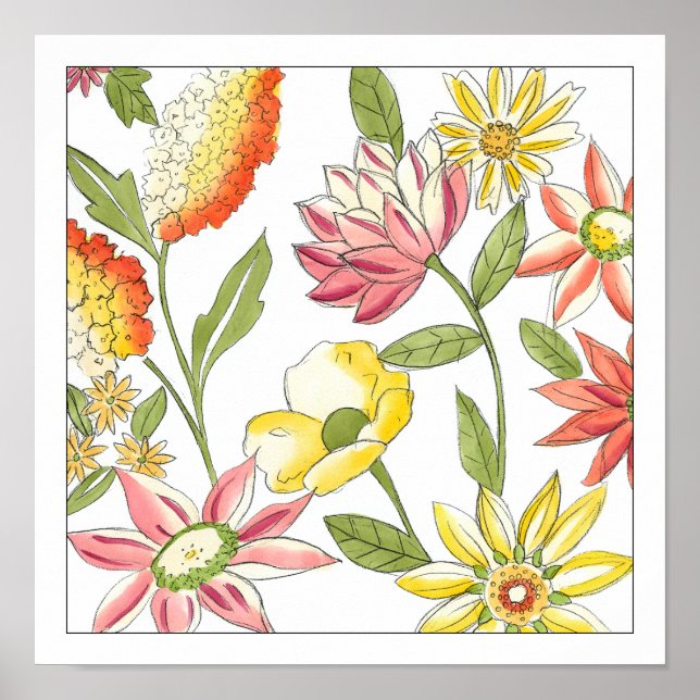 Blumengartendesign mit weißem Hintergrund Poster (Vorne)