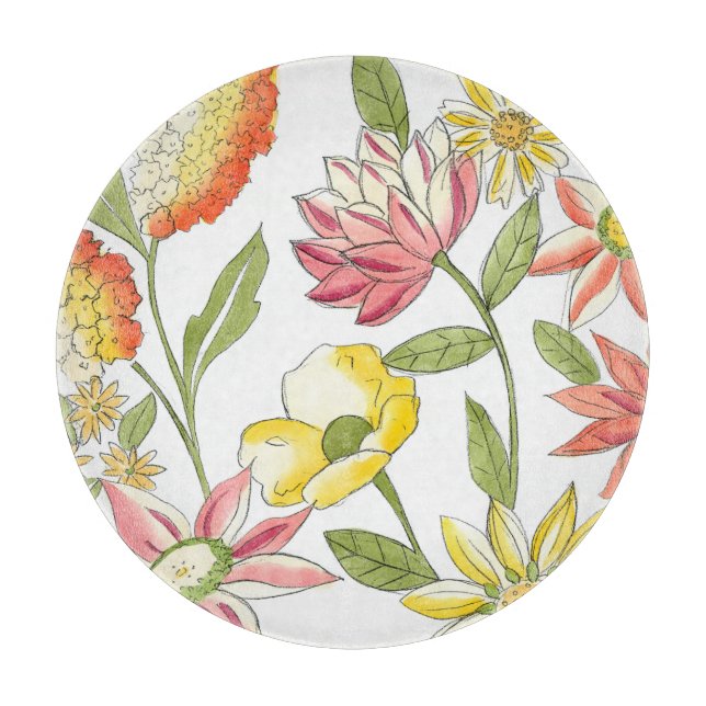 Blumengartendesign mit weißem Hintergrund Schneidebrett (Vorderseite)