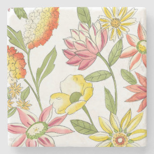 Blumengartendesign mit weißem Hintergrund Steinuntersetzer