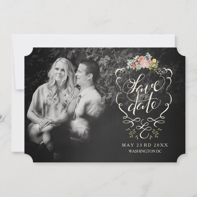 Blumengartenhandschrift speichert die Datumskarten Save The Date (Vorderseite)