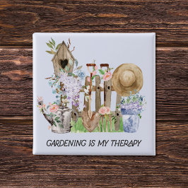 Blumengartenwerkzeuge für Aquarellbilder und Zitat Button