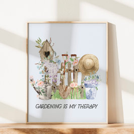 Blumengartenwerkzeuge und Angebot für Wasserfarben Poster