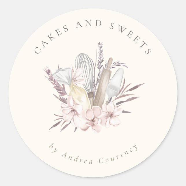 Blumengebäck Koch Backgeschirr Runder Aufkleber (Vorderseite)
