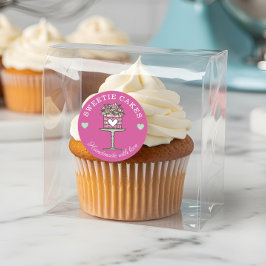 Blumengebäck Kuchen und Ständer Logo Rosa Runder Aufkleber