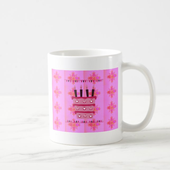 Blumengeburtstorte für Ihre/Mädchen Kunstdrucken Kaffeetasse (Rechts)