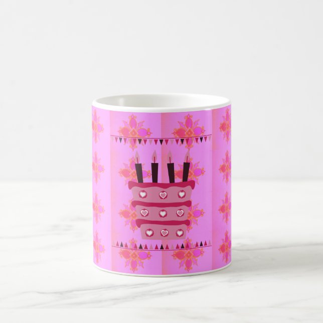 Blumengeburtstorte für Ihre/Mädchen Kunstdrucken Kaffeetasse (Mittel)