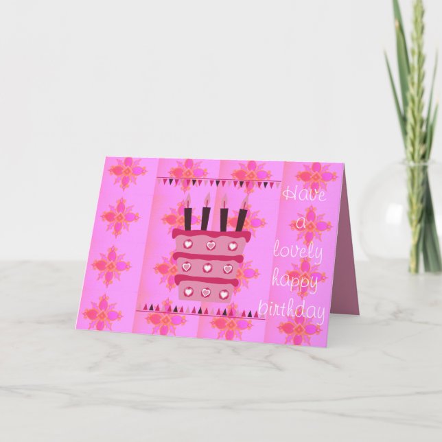 Blumengeburtstorte für Ihre/Mädchen Kunstdrucken Karte (Vorderseite)
