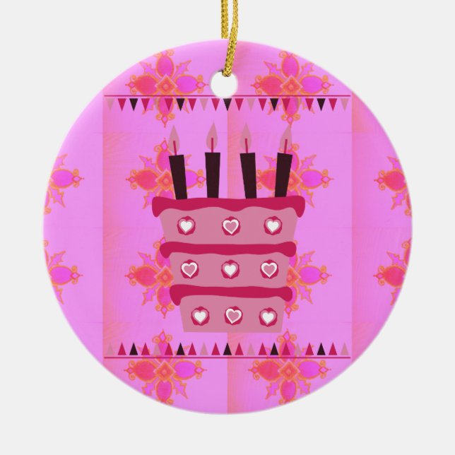 Blumengeburtstorte für Ihre/Mädchen Kunstdrucken Keramik Ornament (Vorne)