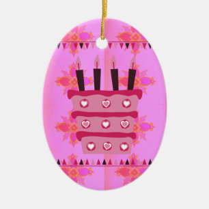 Blumengeburtstorte für Ihre/Mädchen Kunstdrucken Keramikornament
