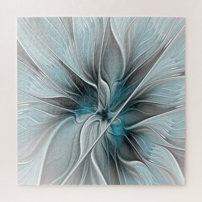 Blumengeflecht Moderne Abstrakte Blume Blau Grau (Vertikal)
