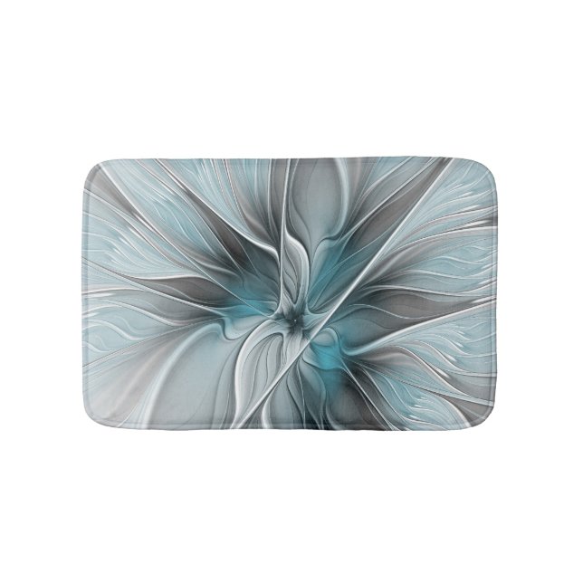 Blumengeflecht Moderne Abstrakte Blume Blau Grau Badematte (Vorderseite)