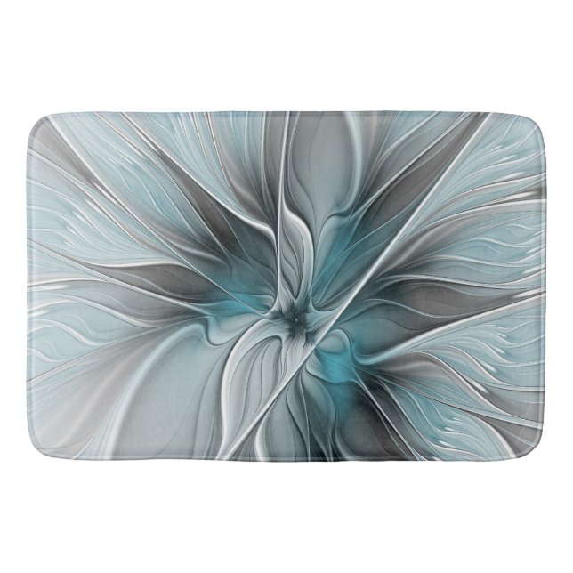 Blumengeflecht Moderne Abstrakte Blume Blau Grau Badematte (Vorderseite)