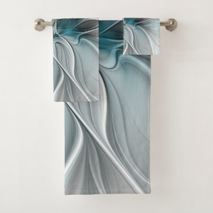 Blumengeflecht Moderne Abstrakte Blume Blau Grau Badhandtuch Set