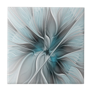 Blumengeflecht Moderne Abstrakte Blume Blau Grau Fliese
