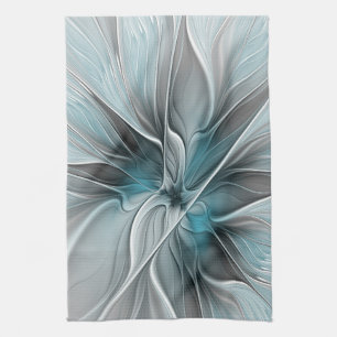 Blumengeflecht Moderne Abstrakte Blume Blau Grau Geschirrtuch