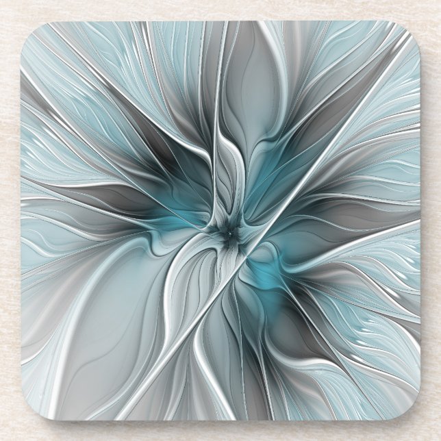 Blumengeflecht Moderne Abstrakte Blume Blau Grau Getränkeuntersetzer (Vorderseite)