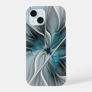Blumengeflecht Moderne Abstrakte Blume Blau Grau iPhone 15 Hülle