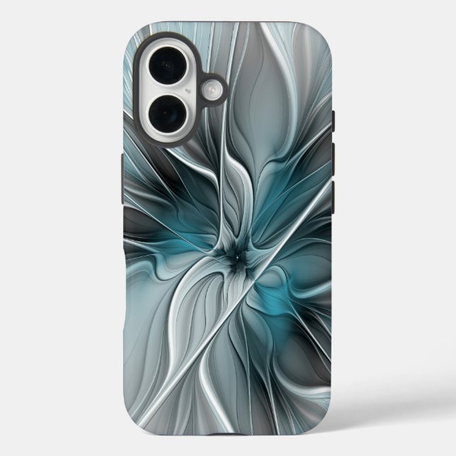 Blumengeflecht Moderne Abstrakte Blume Blau Grau iPhone 16 Hülle (Rückseite)