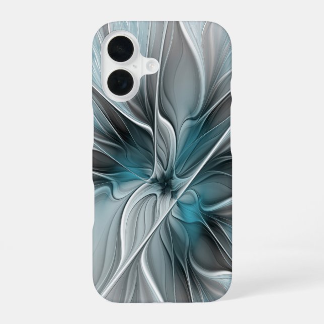Blumengeflecht Moderne Abstrakte Blume Blau Grau iPhone 16 Hülle (Rückseite)