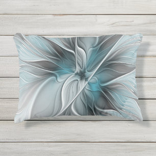 Blumengeflecht Moderne Abstrakte Blume Blau Grau Kissen Für Draußen