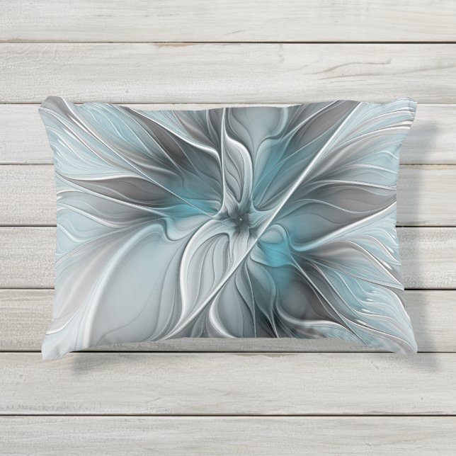 Blumengeflecht Moderne Abstrakte Blume Blau Grau Kissen Für Draußen (Vorderseite)
