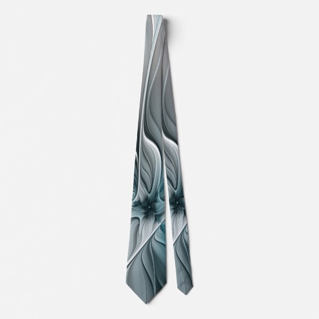 Blumengeflecht Moderne Abstrakte Blume Blau Grau Krawatte (Vorderseite)