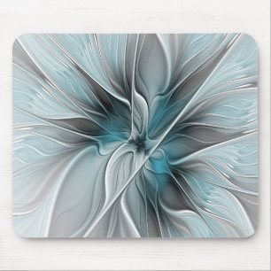 Blumengeflecht Moderne Abstrakte Blume Blau Grau Mousepad
