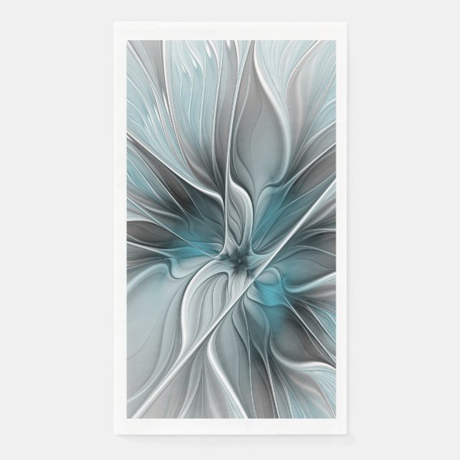 Blumengeflecht Moderne Abstrakte Blume Blau Grau Serviette (Vorderseite)