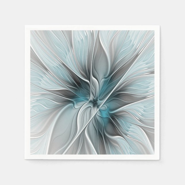 Blumengeflecht Moderne Abstrakte Blume Blau Grau Serviette (Vorderseite)