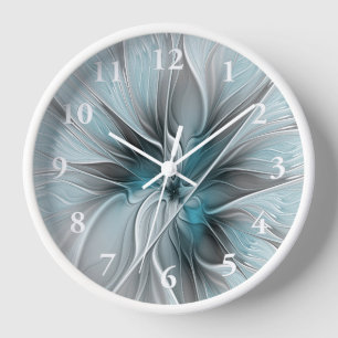 Blumengeflecht Moderne Abstrakte Blume Blau Grau Uhr