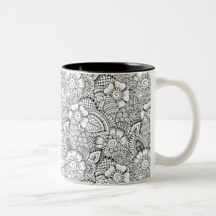 Blumengekritzel-Muster Zweifarbige Tasse