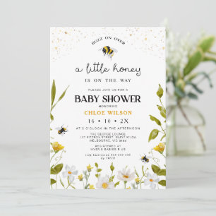 Blumengelb-Gender-Neutral-Honey-Baby-Dusche Einladung