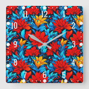 Blumengelbe Blumen Muster-13075 Quadratische Wanduhr