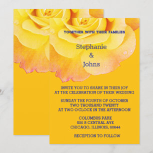 Blumengelbe Orange Rose Navy Blue Boho Hochzeit Einladung