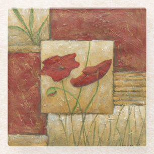 Blumengemälde mit sichtbarem Pinselstrich Glasuntersetzer