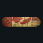Blumengemälde mit sichtbarem Pinselstrich Skateboard<br><div class="desc">Die Pinselstriche sind in diesem Blumengemälde von Chariklia Zarris sichtbar. Zwei rote Blume sitzen in der Mitte des Stückes mit Gras unten und ein paar Blätter oben schwebend. Eine skurrile Szene, die ein großartiges Geschenk machen würde!</div>