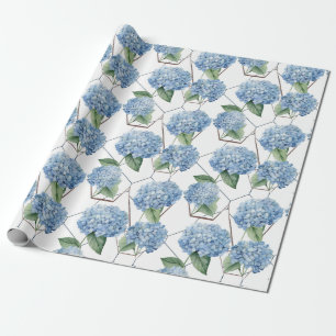 Blumengeometrie - Blaue und weiße Hydrangeas Geschenkpapier