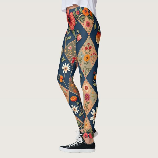 Blumengeometrie: Lebhafte, von der KI generierte L Leggings (Links)