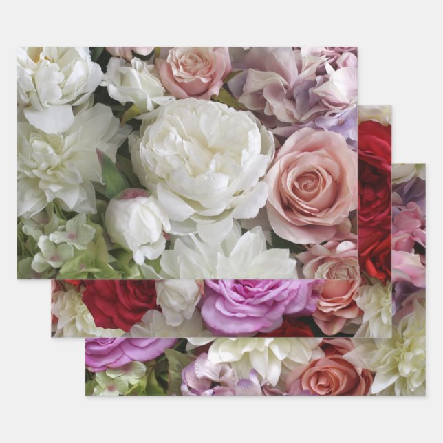 Blumengeschenkverpackung mit Torf und Rose, 3 Blät Geschenkpapier Set (Set)