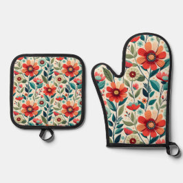 Blumengeschmack: AI-generiertes Ofen-Mitt-Set Ofenhandschuh & Topflappen-Set