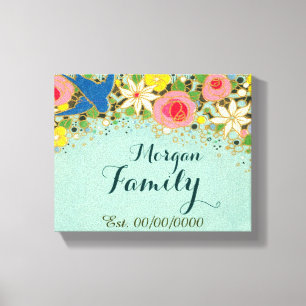 blumengeschmückte Leinwand, Familienname, Familien Leinwanddruck