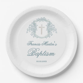 blumengeschmücktes Wappen | Taufe Pappteller